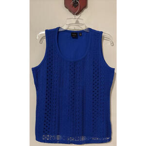Rafaella Womens Medium Blue Layered Sleeveless Cotton-Blend Blouse! A6075